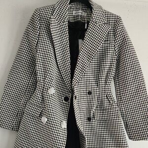 Self-Portrait Black and White Houndstooth Long Sleeve Dress